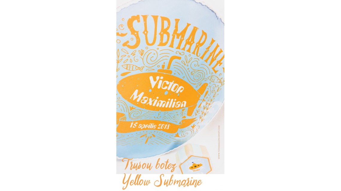 Trusou botez brodat pentru baieti cu submarinul galben, Yellow Submarine 1